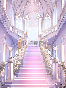 浅紫色浪漫城堡宫殿楼梯插画20