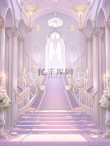 浪漫城堡插画图片_浅紫色浪漫城堡宫殿楼梯插画18