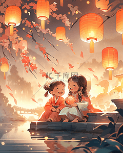 中国风新年灯会氛围感喜庆插画