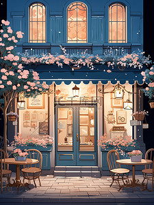 dp橱窗插画图片_面包店和咖啡店商店动漫插画13