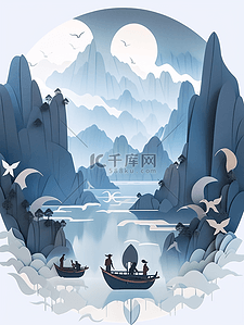 中国风水墨山水插画16
