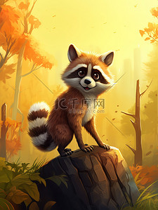 浣熊插画图片_森林里的一只可爱的小浣熊3