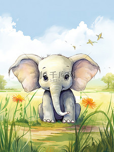 可爱的大象插画图片_草原上可爱的小象儿童插画12
