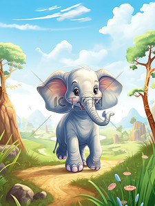 草原上可爱的小象儿童插画19