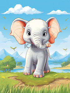 小象插画图片_草原上可爱的小象儿童插画4