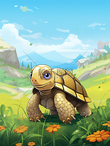 猫骑乌龟插画图片_一只可爱的小乌龟儿童绘本5