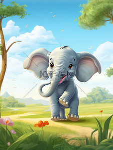 小象插画图片_草原上可爱的小象儿童插画15