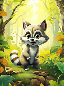 小浣熊电器插画图片_森林里的一只可爱的小浣熊4