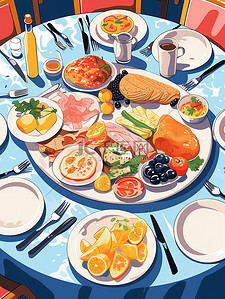 丰盛的午餐晚餐插画14