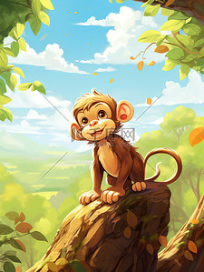 猴子山羊插画图片_森林里的一只可爱的小猴子12