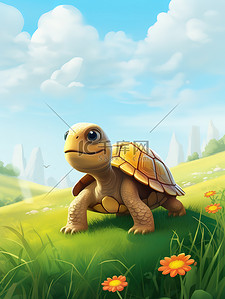 猫骑乌龟插画图片_一只可爱的小乌龟儿童绘本14