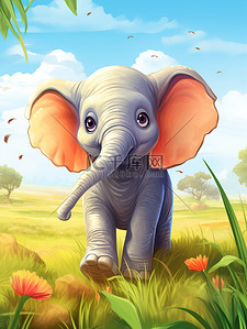 草原上可爱的小象儿童插画14