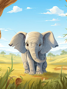 草原上可爱的小象儿童插画7