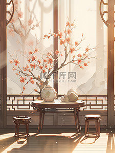 新中式家具装饰家居插画1