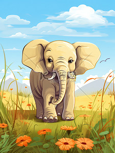 可爱的大象插画图片_草原上可爱的小象儿童插画13