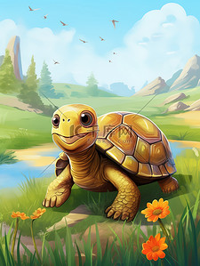 可爱动物乌龟插画图片_一只可爱的小乌龟儿童绘本8