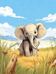 亲子小象插画图片_草原上可爱的小象儿童插画17