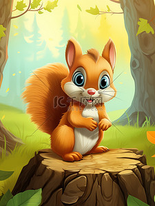 一本正经的动物插画图片_森林里一只可爱的小松鼠3