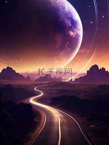 取经之路插画图片_一条梦幻太空之路行星1