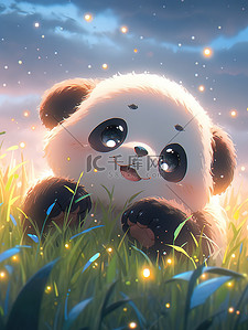 哈哈大笑卡通人物插画图片_可爱熊猫草地上大笑12