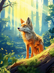 一本是书插画图片_森林里的一只可爱的狼15