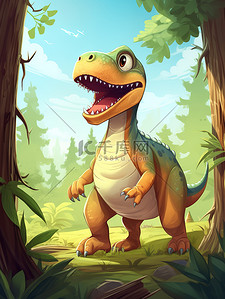 儿童森林动物插画图片_森林的恐龙霸王龙1