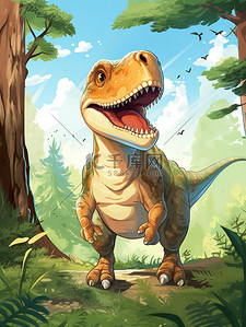 恐龙森林插画图片_森林的恐龙霸王龙17