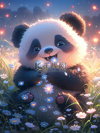 可爱熊猫草地上大笑2