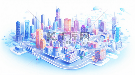 25d科技流程图插画图片_25D数字化智慧城市插画4
