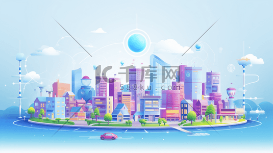科技感智慧城市插画图片_彩色科技感智慧城市插图5