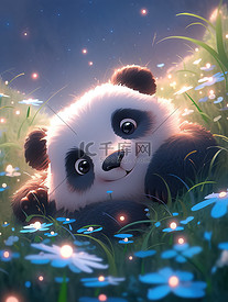 可爱熊猫草地上大笑1