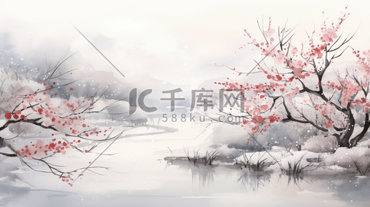 冬季梅花中国风古典插画9
