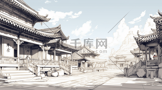 速写风插画图片_手绘中国古代建筑插画19