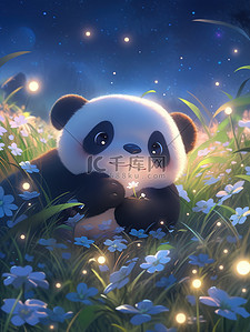 大笑em插画图片_可爱熊猫草地上大笑13