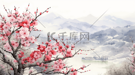 冬季梅花中国风古典插画10