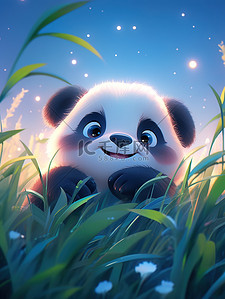 仰天大笑表情包插画图片_可爱熊猫草地上大笑4