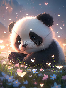 开怀大笑的小孩插画图片_可爱熊猫草地上大笑8