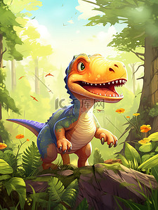 小恐龙破壳插画图片_森林的恐龙霸王龙14