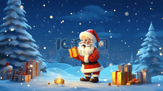 圣诞老人派礼物插画图片_冬季圣诞老人派礼物插画2