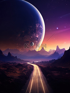黄金之路插画图片_一条梦幻太空之路行星13