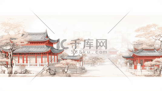 手绘中国古代建筑插画4