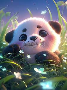 开怀大笑的小孩插画图片_可爱熊猫草地上大笑9