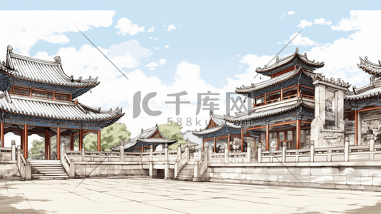 手绘中国古代建筑插画图片_手绘中国古代建筑插画20
