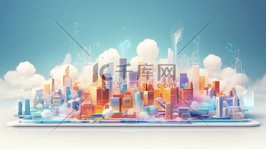 未来科技感城市插画图片_彩色科技感智慧城市插图22
