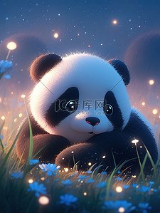可爱熊猫草地上大笑15