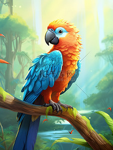 的鹦鹉插画图片_森林里的一只可爱的小鹦鹉10