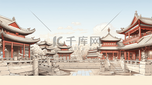 手绘中国古代建筑插画图片_手绘中国古代建筑插画15