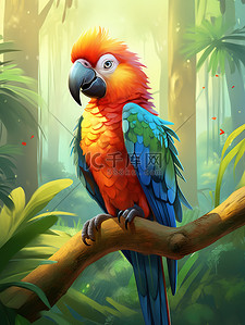 的鹦鹉插画图片_森林里的一只可爱的小鹦鹉15