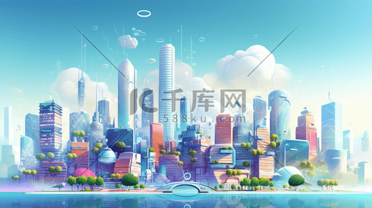 科技感智慧城市插画图片_彩色科技感智慧城市插图15