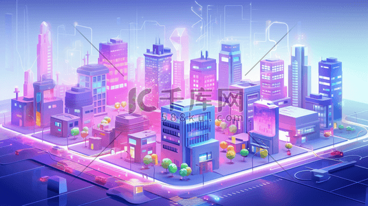 智慧城市插画图片_25D数字化智慧城市插画2